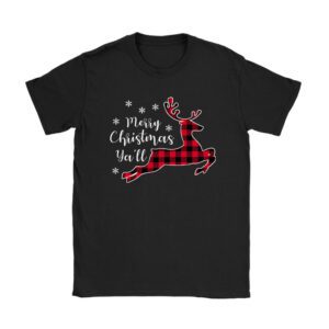 Merry Christmas Ya’ll Reindeer Santa Hat Buffalo Red Plaid T-Shirt
