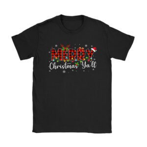 Merry Christmas Ya'll Reindeer Santa Hat Buffalo Red Plaid T-Shirt