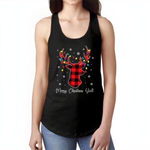 Merry Christmas Yall Reindeer Santa Hat Buffalo Red Plaid Tank Top 1 1