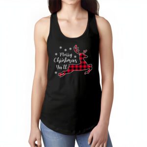 Merry Christmas Yall Reindeer Santa Hat Buffalo Red Plaid Tank Top 1 2