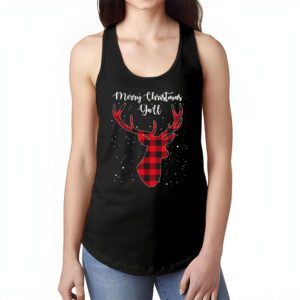 Merry Christmas Yall Reindeer Santa Hat Buffalo Red Plaid Tank Top 1