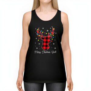 Merry Christmas Yall Reindeer Santa Hat Buffalo Red Plaid Tank Top 2 1