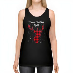 Merry Christmas Yall Reindeer Santa Hat Buffalo Red Plaid Tank Top 2