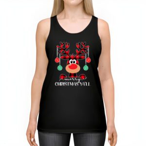 Merry Christmas Yall Reindeer Santa Hat Buffalo Red Plaid Tank Top 2 4