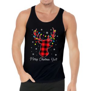 Merry Christmas Yall Reindeer Santa Hat Buffalo Red Plaid Tank Top 3 1