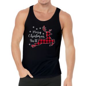 Merry Christmas Yall Reindeer Santa Hat Buffalo Red Plaid Tank Top 3 2