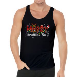 Merry Christmas Yall Reindeer Santa Hat Buffalo Red Plaid Tank Top 3 3