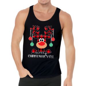 Merry Christmas Yall Reindeer Santa Hat Buffalo Red Plaid Tank Top 3 4