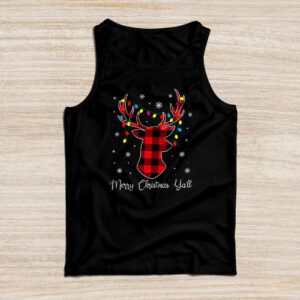 Merry Christmas Ya’ll Reindeer Santa Hat Buffalo Red Plaid Tank Top