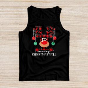 Merry Christmas Ya’ll Reindeer Santa Hat Buffalo Red Plaid Tank Top