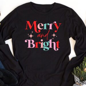 Merry and Bright Christmas Women Girls Kids Toddlers Cute Longsleeve Tee 1