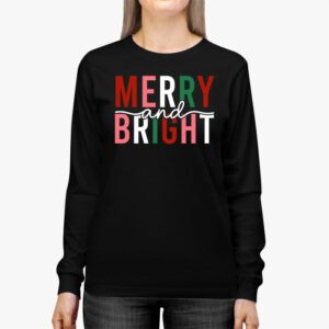 Merry and Bright Christmas Women Girls Kids Toddlers Cute Longsleeve Tee 2 3