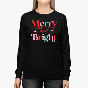 Merry and Bright Christmas Women Girls Kids Toddlers Cute Longsleeve Tee 2