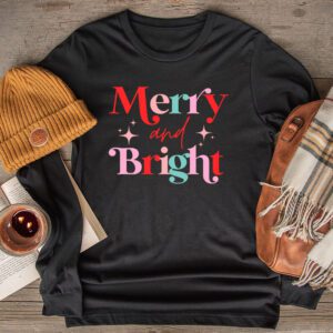 Merry and Bright Christmas Women Girls Kids Toddlers Cute Longsleeve Tee