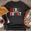 Merry and Bright Christmas Women Girls Kids Toddlers Cute Longsleeve Tee