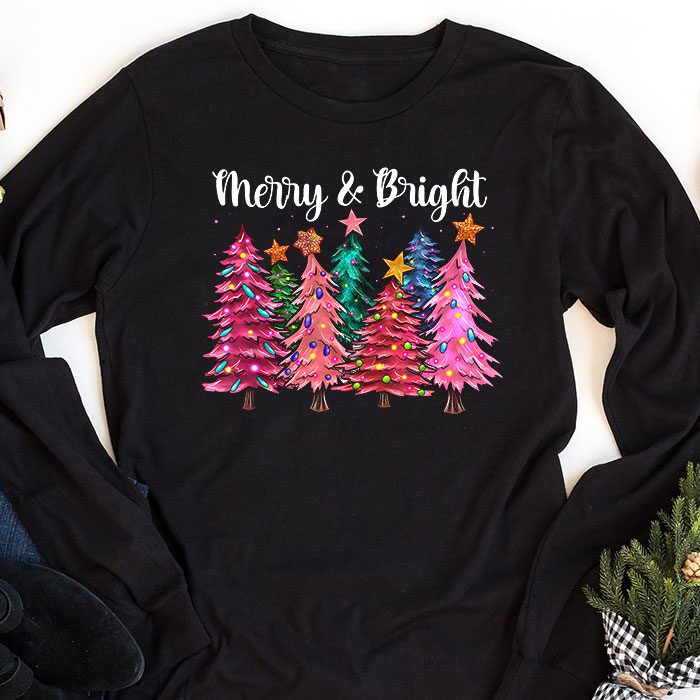 Merry-and-Bright-Pink-Christmas-Tree-Pink-Christmas-Costume-Longsleeve-Tee-1 Pink Christmas Costume Longsleeve Tee