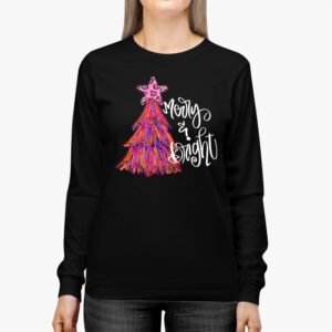 Merry and Bright Pink Christmas Tree Pink Christmas Costume Longsleeve Tee 2 1