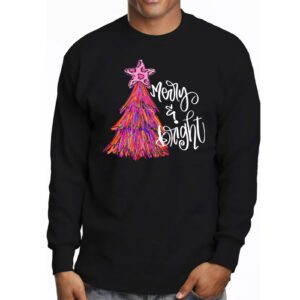 Merry and Bright Pink Christmas Tree Pink Christmas Costume Longsleeve Tee 3 1