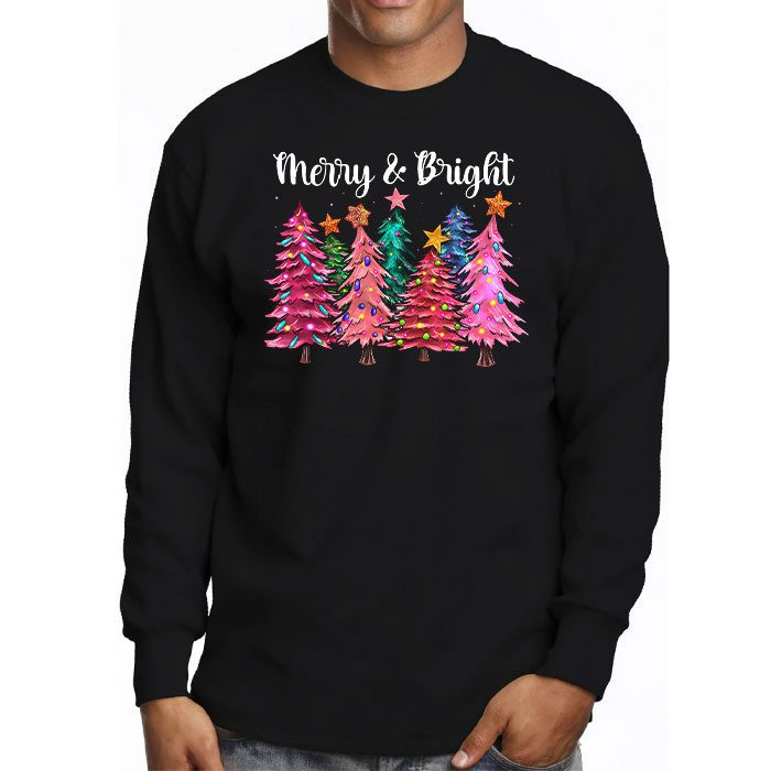 Merry-and-Bright-Pink-Christmas-Tree-Pink-Christmas-Costume-Longsleeve-Tee-3 Merry and Bright Pink Christmas Tree Pink Christmas Costume Longsleeve Tee 3