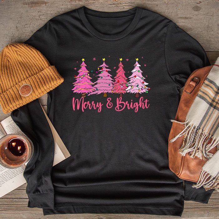 Merry-and-Bright-Pink-Christmas-Tree-Pink-Christmas-Costume-Longsleeve-Tee Merry and Bright Pink Christmas Tree