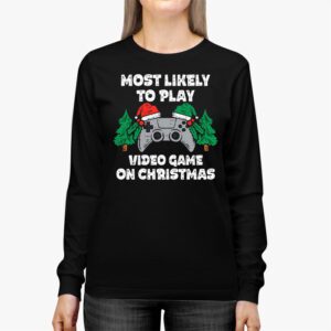 Most Likely To Play Video Games On Christmas Xmas Lights Longsleeve Tee 2 2
