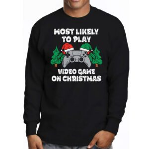 Most Likely To Play Video Games On Christmas Xmas Lights Longsleeve Tee 3 2