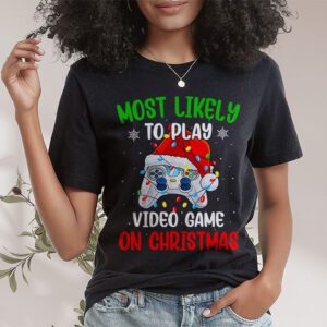 Most Likely To Play Video Games On Christmas Xmas Lights T Shirt 1 2