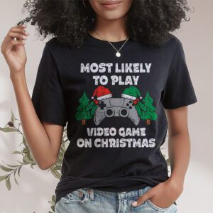 Most Likely To Play Video Games On Christmas Xmas Lights T Shirt 1 3