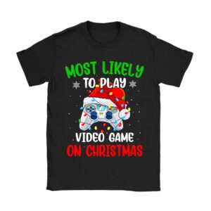 Most Likely To Play Video Games On Christmas Xmas Lights T-Shirt