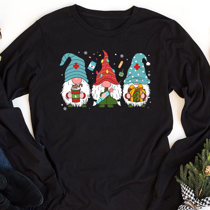 Nurse-Christmas-Gnomes-Cute-Xmas-Scrub-Top-For-Nurses-Women-Longsleeve-Tee-1 Nurse Christmas Gnomes Cute Xmas Scrub Top For Nurses Women Longsleeve Tee 1