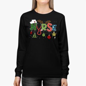 Nurse Christmas Stethoscope Nurses Xmas Scrub Top Women Longsleeve Tee 3 4