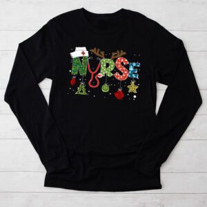 Nurse Christmas Stethoscope Nurses Xmas Scrub Top Women Longsleeve Tee
