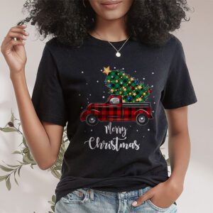 Red Buffalo Plaid Pickup Truck with Tree Merry Christmas T Shirt 1 2