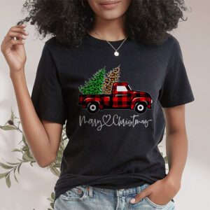 Red Buffalo Plaid Pickup Truck with Tree Merry Christmas T Shirt 1 4