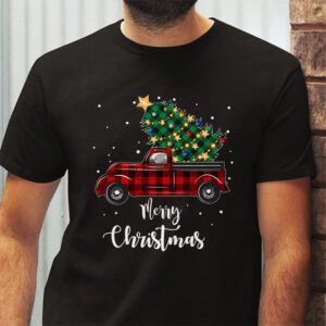 Red Buffalo Plaid Pickup Truck with Tree Merry Christmas T Shirt 2 2