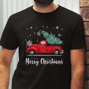 Red Buffalo Plaid Pickup Truck with Tree Merry Christmas T Shirt 2