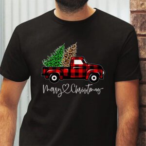 Red Buffalo Plaid Pickup Truck with Tree Merry Christmas T Shirt 2 4