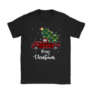 Red Buffalo Plaid Pickup Truck with Tree Merry Christmas T-Shirt