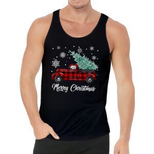 Red Buffalo Plaid Pickup Truck with Tree Merry Christmas Tank Top 3 1