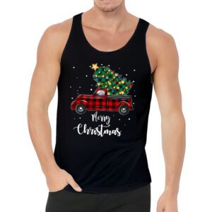 Red Buffalo Plaid Pickup Truck with Tree Merry Christmas Tank Top 3 2