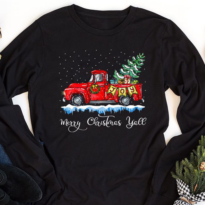 Red-Truck-Christmas-Funny-Merry-Christmas-Yall-Women-Gifts-Longsleeve-Tee-1 Red Truck Christmas Funny Merry Christmas Yall Women Gifts Longsleeve Tee 1