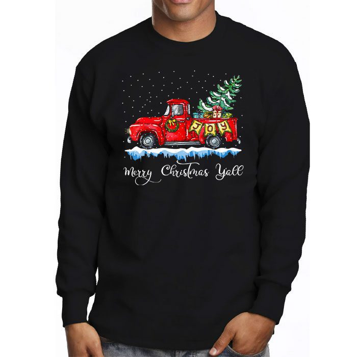 Red-Truck-Christmas-Funny-Merry-Christmas-Yall-Women-Gifts-Longsleeve-Tee-3 Red Truck Christmas Funny Merry Christmas Yall Women Gifts Longsleeve Tee 3