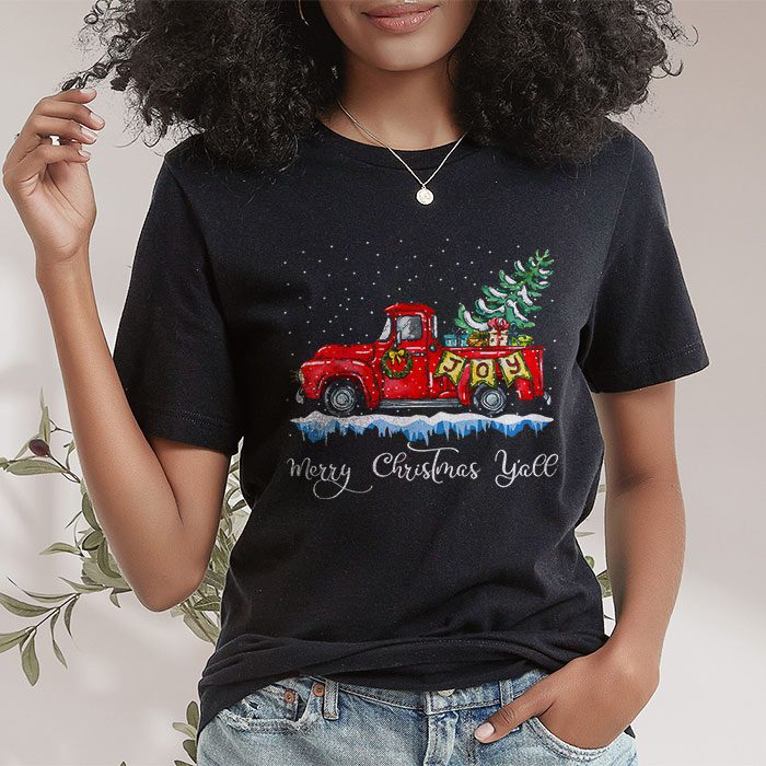 Red-Truck-Christmas-Funny-Merry-Christmas-Yall-Women-Gifts-T-Shirt-1 Red Truck Christmas Funny Merry Christmas Yall Women Gifts T Shirt 1