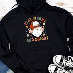 Retro Groovy Christmas Merry Stay Bright Hippie Santa Peace Hoodie