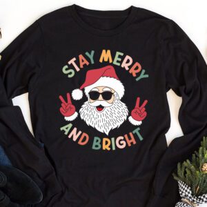 Retro Groovy Christmas Merry Stay Bright Hippie Santa Peace Longsleeve Tee 1 1