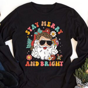 Retro Groovy Christmas Merry Stay Bright Hippie Santa Peace Longsleeve Tee 1 3