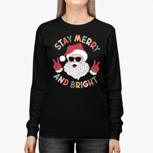 Retro Groovy Christmas Merry Stay Bright Hippie Santa Peace Longsleeve Tee 2 1