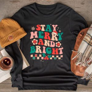 Retro Groovy Christmas Merry Stay Bright Hippie Santa Peace Longsleeve Tee