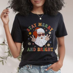 Retro Groovy Christmas Merry Stay Bright Hippie Santa Peace T Shirt 1 2