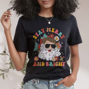 Retro Groovy Christmas Merry Stay Bright Hippie Santa Peace T Shirt 1 3